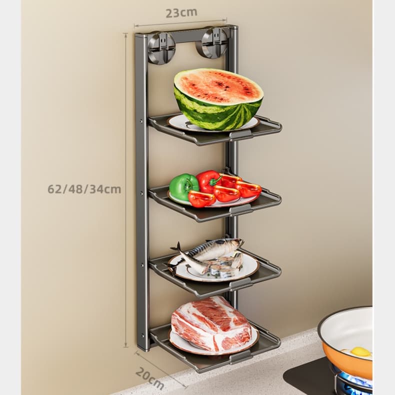 グッズ収納 吸盤取付け折りたたみ式キッチンラック