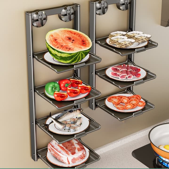 グッズ収納 吸盤取付け折りたたみ式キッチンラック