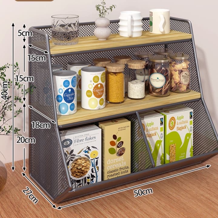 グッズ収納 三段メッシュ整理ラック キッチン収納