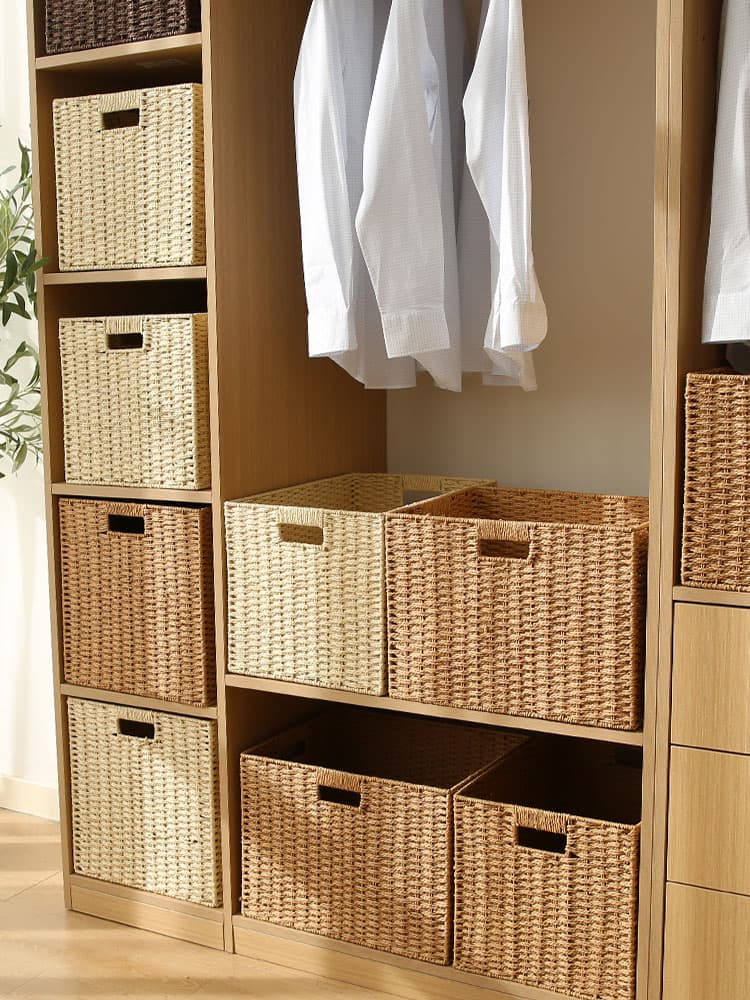 グッズ収納 天然素材 格子織り 収納かご