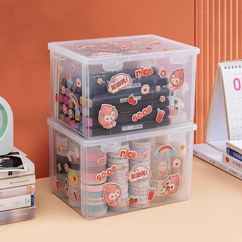 グッズ収納 デコシール付き文具収納整理ボックス